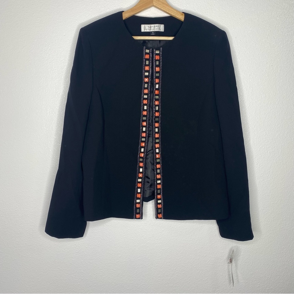 NWT Tahari ASL Arthur S Levine Black Open Blazer Jacket Orange Bead Womens 12